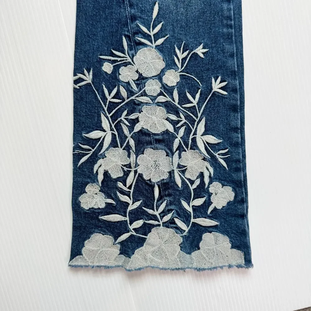 Anthropologie Pilcro Flare Jeans Women’s 26 Floral Embroidered Naturecore Boho - Picture 14 of 16